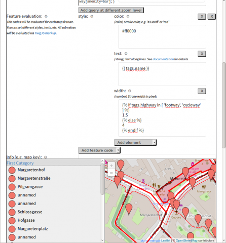 Screenshot of OpenStreetBrowser category editor.